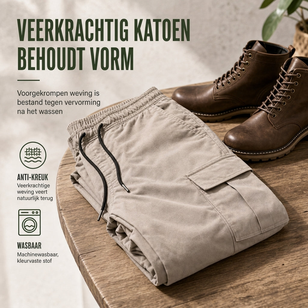 🔥 50% KORTING – Casual Cargobroek voor Heren met Meerdere Zakken & Trekkoord, Comfortabele Utility Broek met Moderne Pasvorm ✨