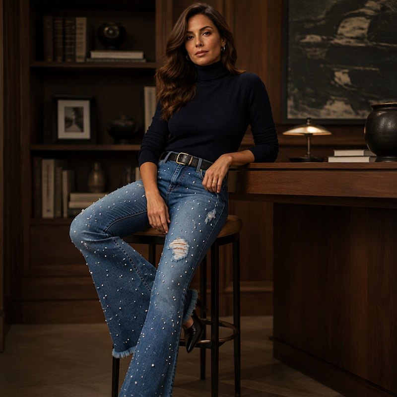 🔥Gratis verzending✈️Dames high-waisted distressed flare jeans