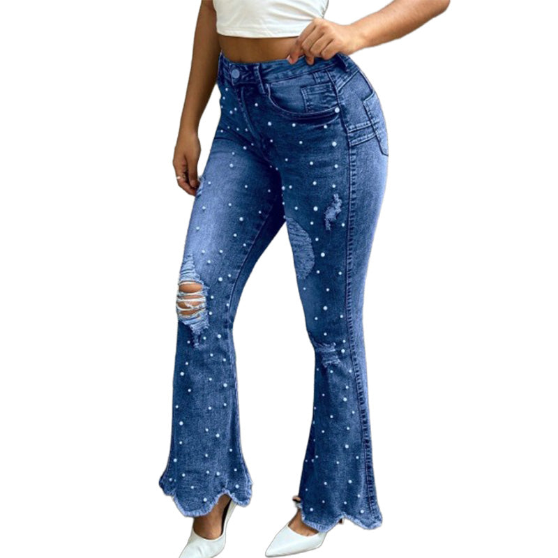 🔥Gratis verzending✈️Dames high-waisted distressed flare jeans