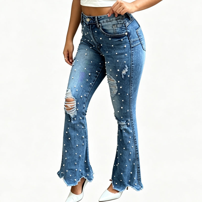 🔥Gratis verzending✈️Dames high-waisted distressed flare jeans