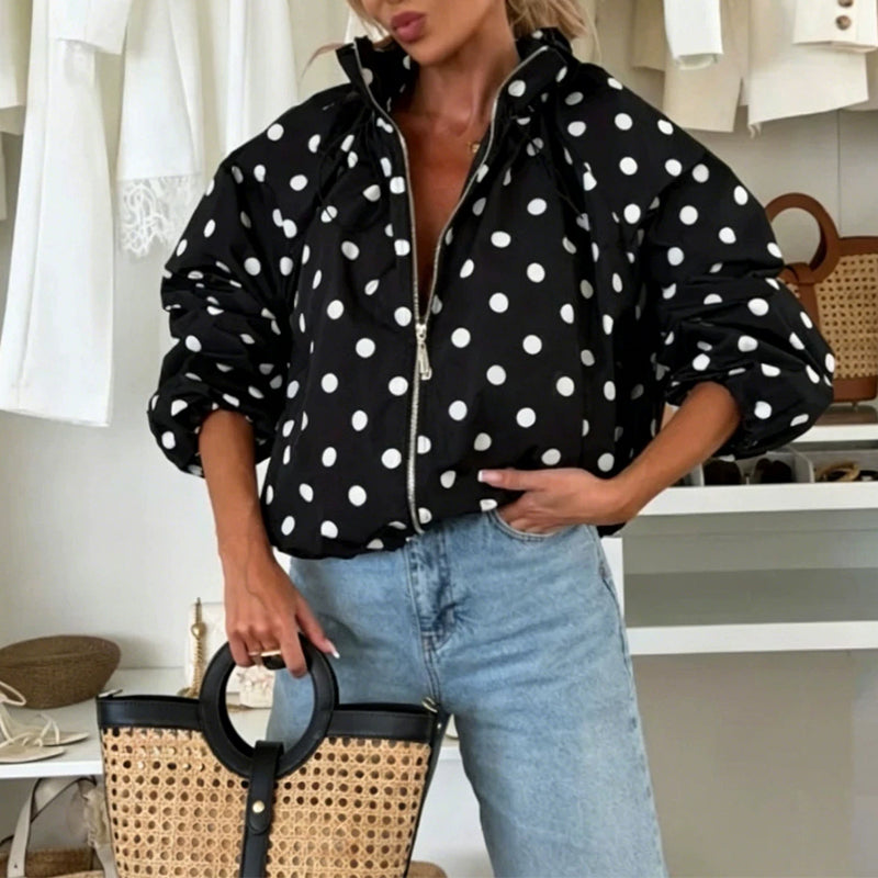 😍Casual jack met stippen en rits voor dames