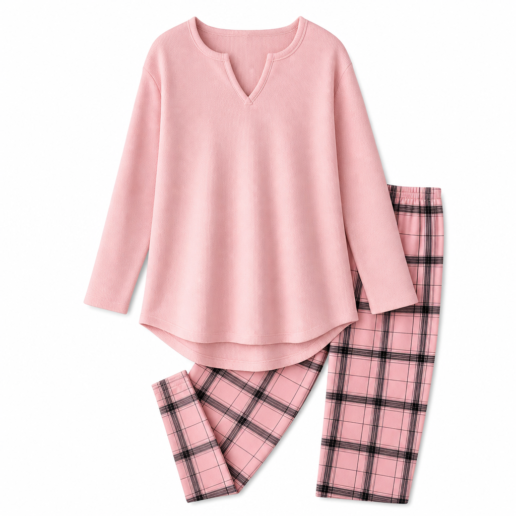 🔥Gratis verzending✈️Dames Gebreide Top & Geruite Legging Set – Trendy 2-Delige Outfit met Comfortabele Pasvorm 👗
