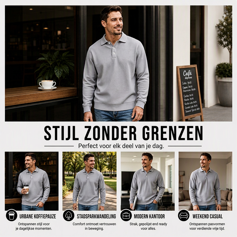 🆕 Nieuw & Trendy – Heren wafelgebreid overhemd met lange mouwen 👔 Klassieke kraag, comfortabele textuur & veelzijdige casual stijl ✨