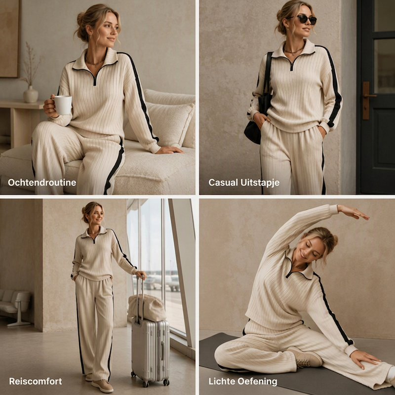 🔥Gratis verzending✈️Dames Casual Sweatshirt & Wijde Pijpenbroek Set – Comfortabele 2-Delige Outfit voor Thuis & Onderweg 👚