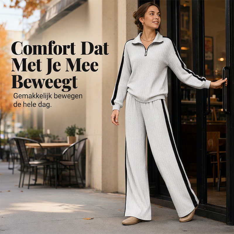 🔥Gratis verzending✈️Dames Casual Sweatshirt & Wijde Pijpenbroek Set – Comfortabele 2-Delige Outfit voor Thuis & Onderweg 👚