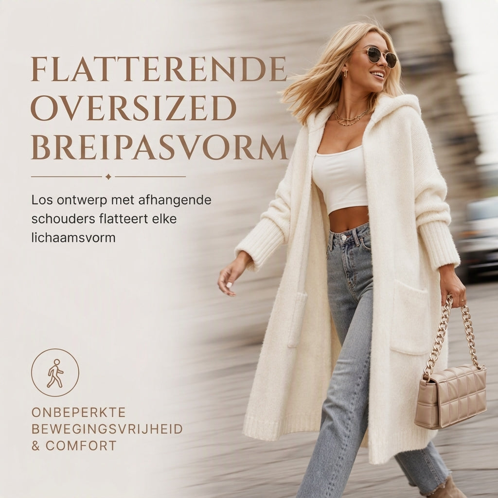 🌸 Nieuwe Collectie – Lange gebreide damescardigan met capuchon 🧶 Zachte warmte, relaxed fit & stijlvolle laag voor het najaar ✨