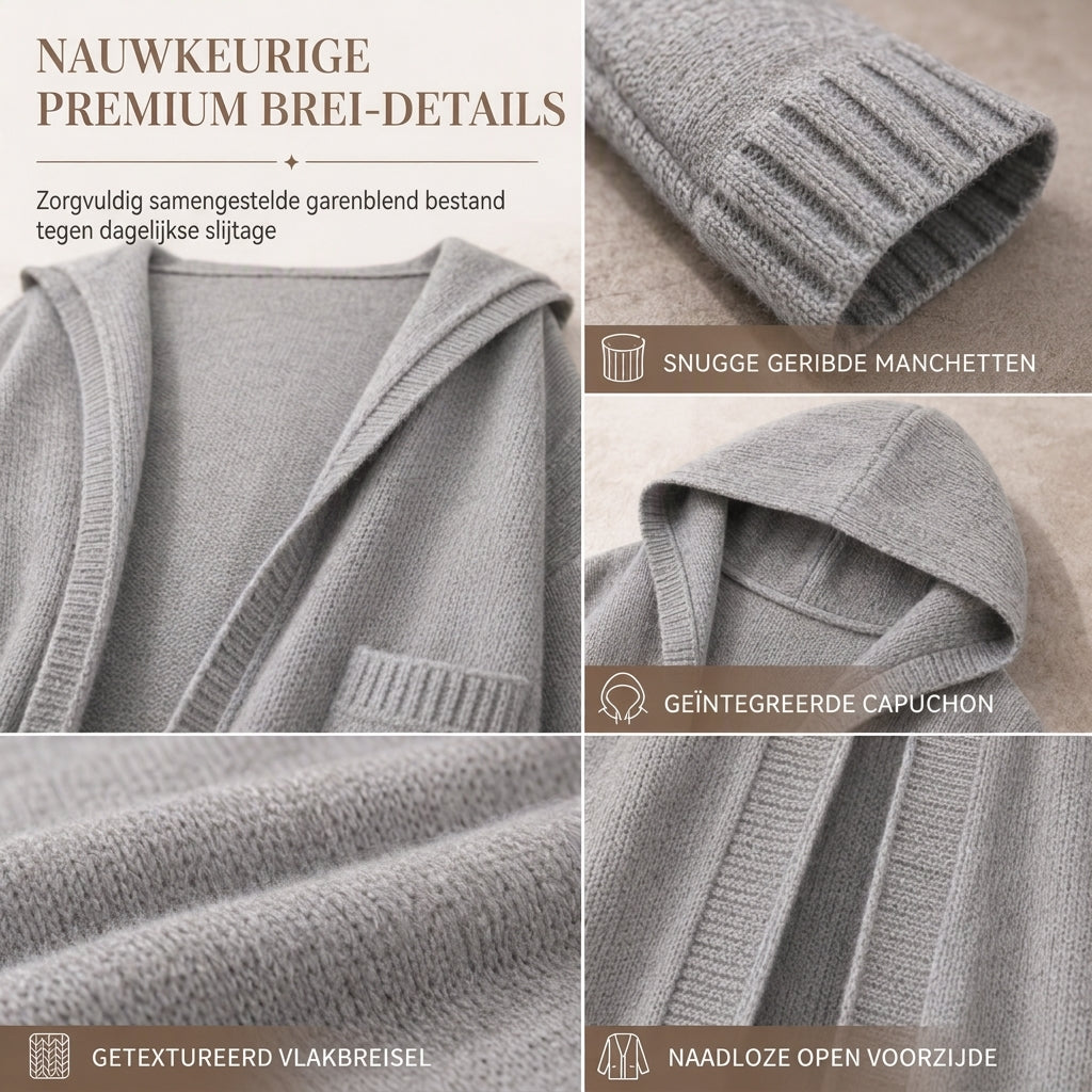 🌸 Nieuwe Collectie – Lange gebreide damescardigan met capuchon 🧶 Zachte warmte, relaxed fit & stijlvolle laag voor het najaar ✨