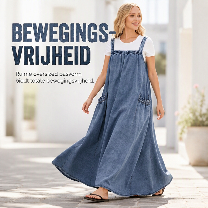 🔥Gratis verzending✈️ Dames Denim Maxi-Jurk met Bretels – Oversized Pasvorm voor een Casual & Trendy Stijl 👗