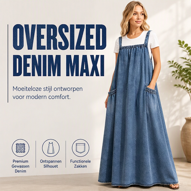 🔥Gratis verzending✈️ Dames Denim Maxi-Jurk met Bretels – Oversized Pasvorm voor een Casual & Trendy Stijl 👗