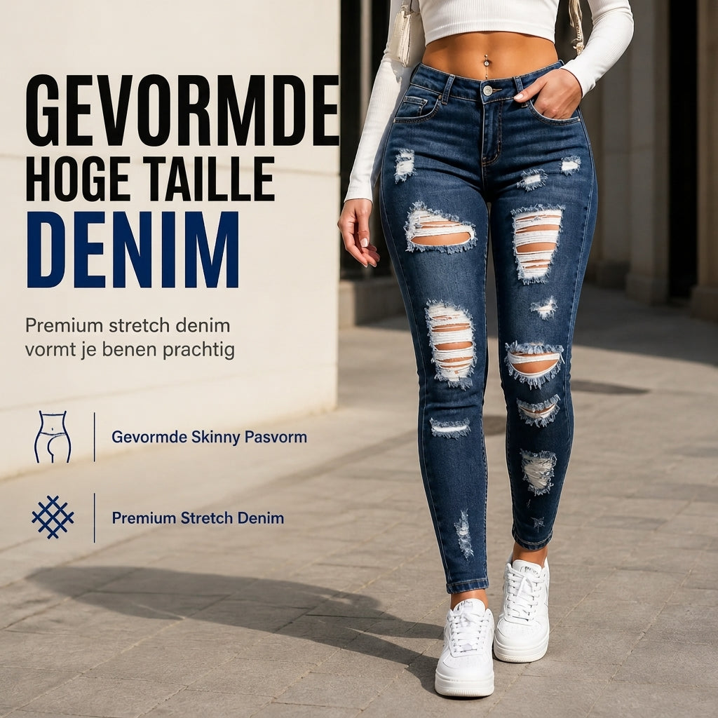🔥Gratis verzending✈️Dames skinny jeans met hoge taille 👖 Gescheurde denimlook, stretch comfort & flatterende pasvorm ✨