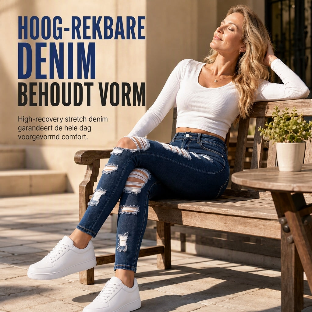 🔥Gratis verzending✈️Dames skinny jeans met hoge taille 👖 Gescheurde denimlook, stretch comfort & flatterende pasvorm ✨