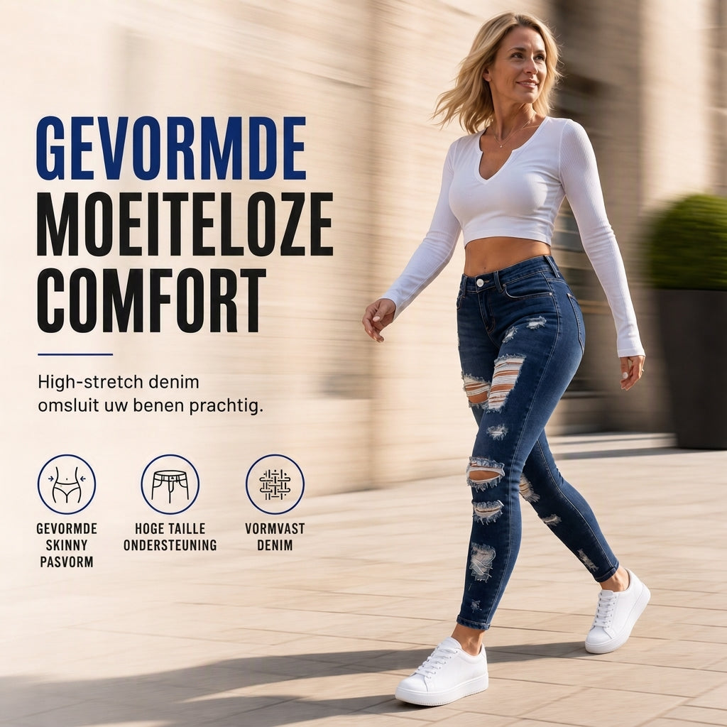 🔥Gratis verzending✈️Dames skinny jeans met hoge taille 👖 Gescheurde denimlook, stretch comfort & flatterende pasvorm ✨