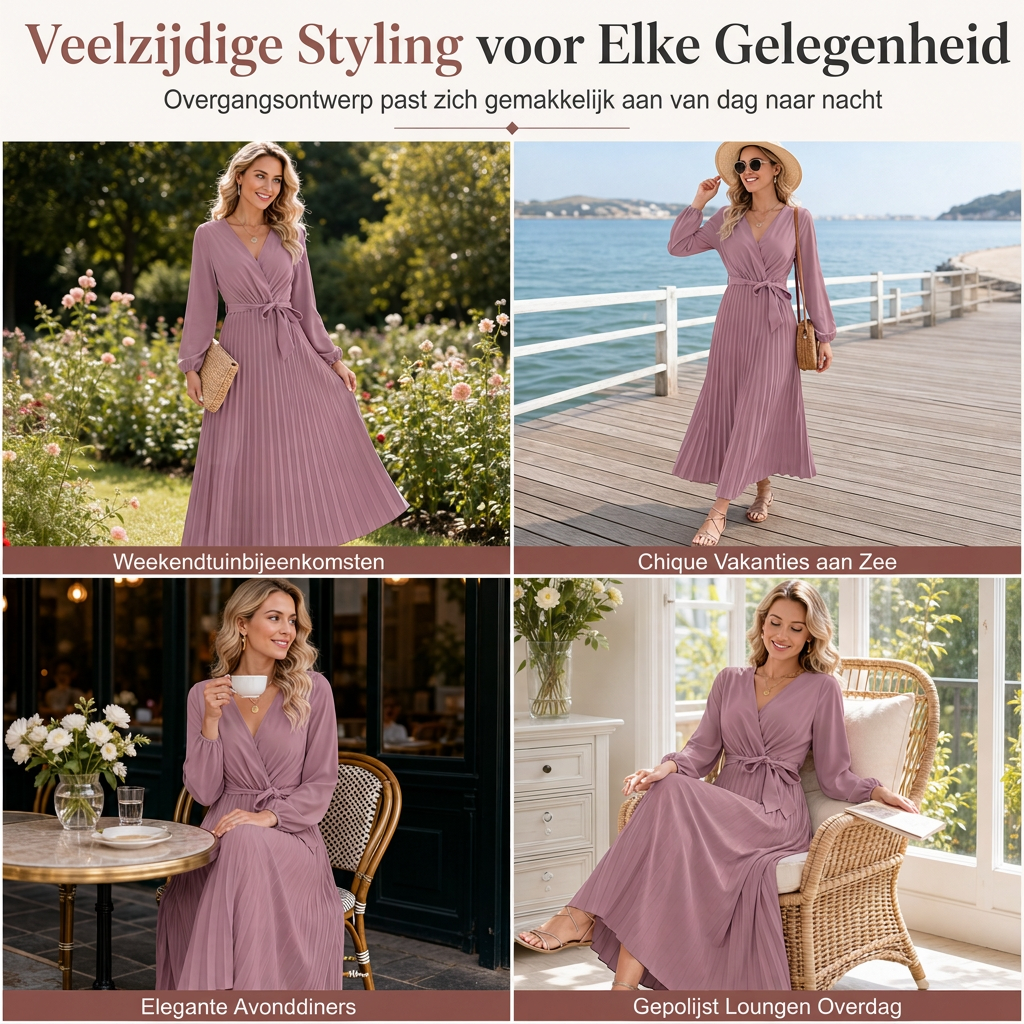 💎 Exclusieve Deal – Elegante maxi-jurk voor dames 👗 Gekreukte stof, V-hals overslag & flatterende vrouwelijke pasvorm ✨