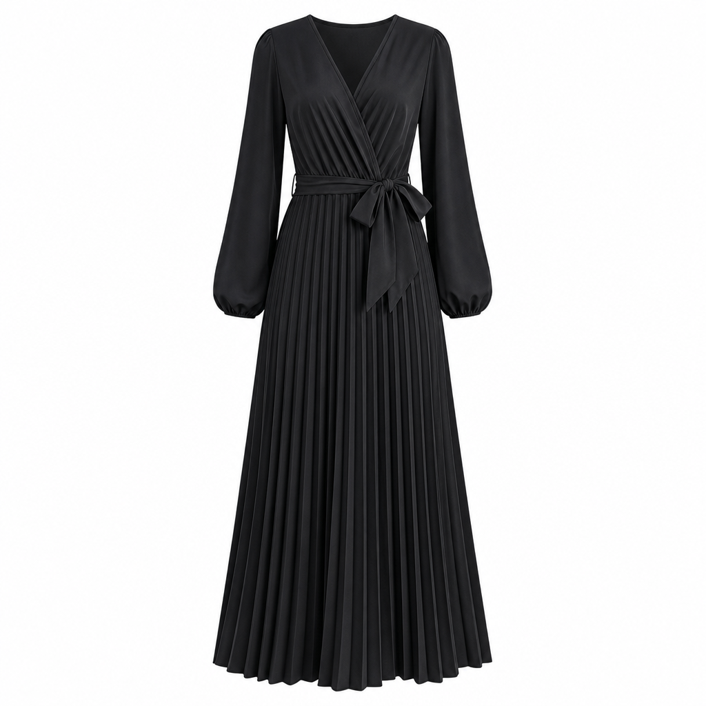 💎 Exclusieve Deal – Elegante maxi-jurk voor dames 👗 Gekreukte stof, V-hals overslag & flatterende vrouwelijke pasvorm ✨