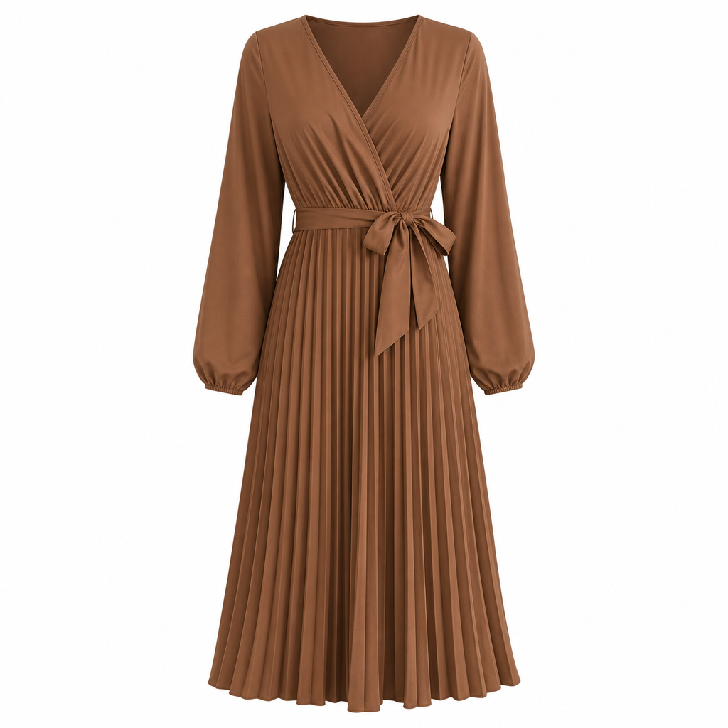 💎 Exclusieve Deal – Elegante maxi-jurk voor dames 👗 Gekreukte stof, V-hals overslag & flatterende vrouwelijke pasvorm ✨