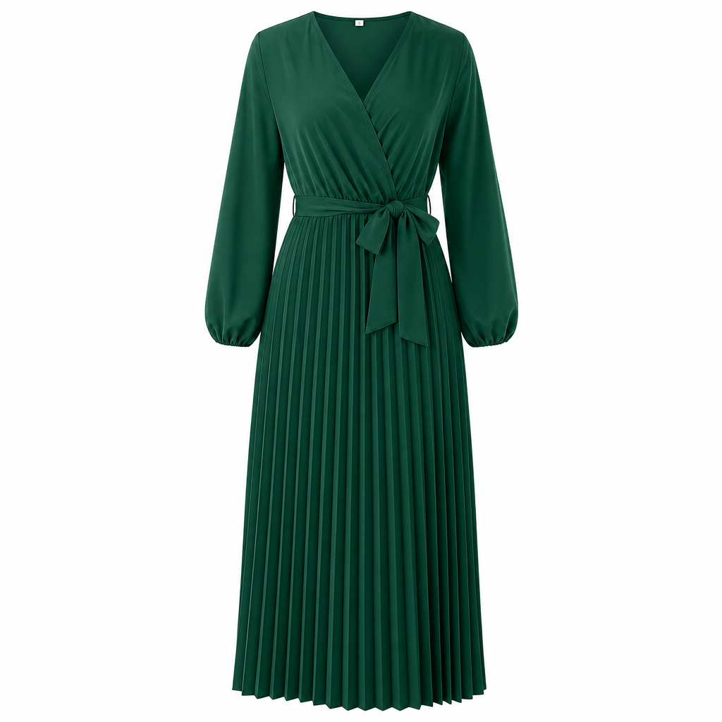💎 Exclusieve Deal – Elegante maxi-jurk voor dames 👗 Gekreukte stof, V-hals overslag & flatterende vrouwelijke pasvorm ✨