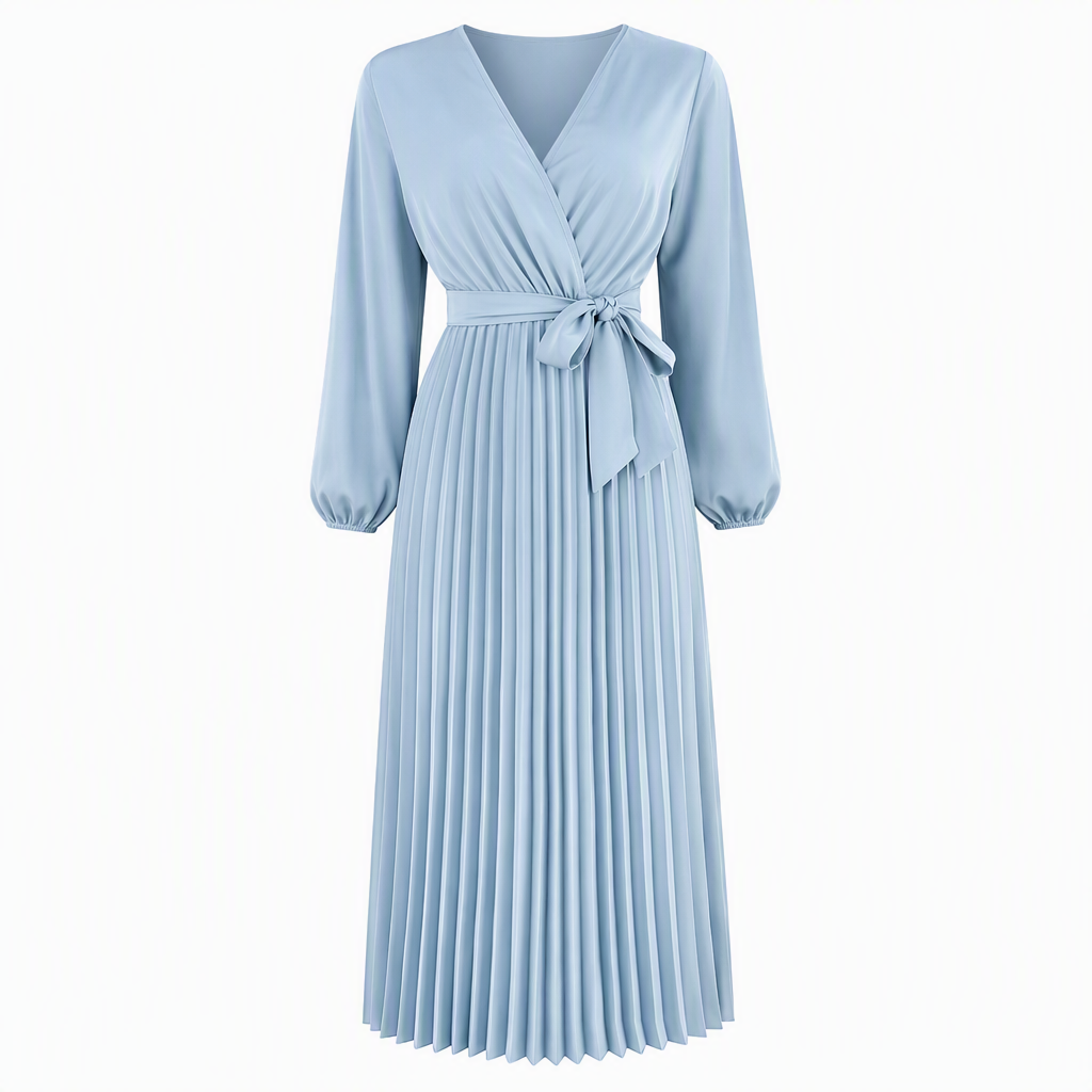 💎 Exclusieve Deal – Elegante maxi-jurk voor dames 👗 Gekreukte stof, V-hals overslag & flatterende vrouwelijke pasvorm ✨