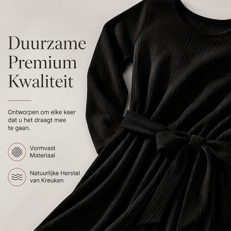 💎 Exclusieve Deal – Dames A-lijn midi-jurk van geribd breisel 👗 Ronde hals, 3/4 mouwen & comfortabele pasvorm met zakken ✨