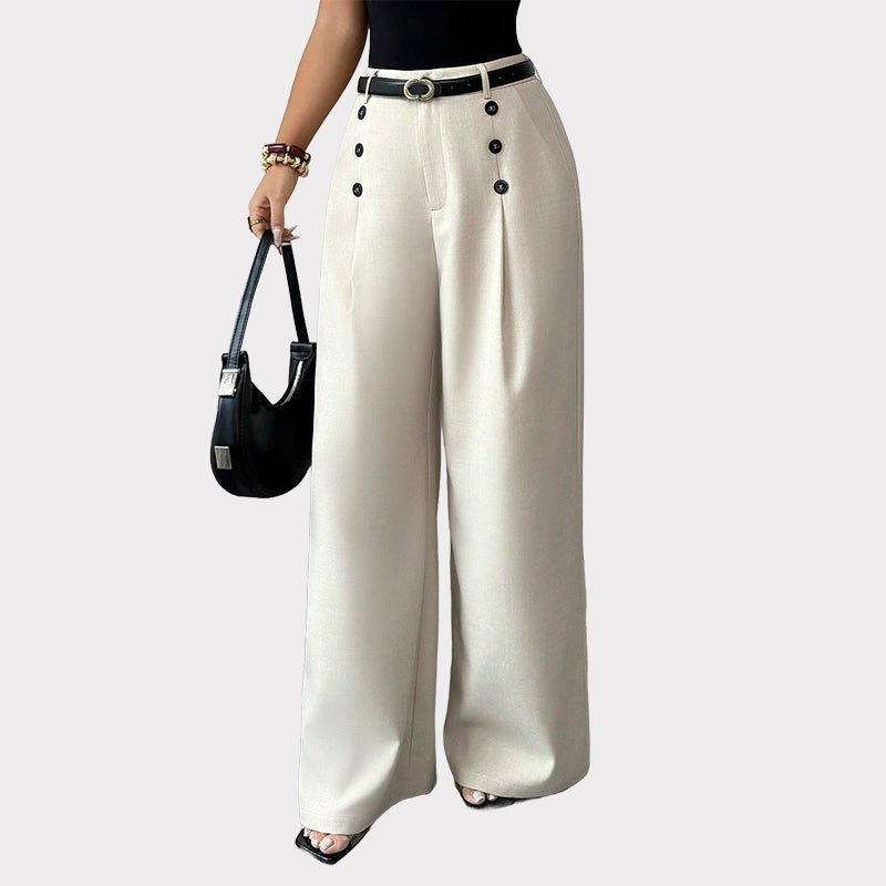 💎 Exclusieve Deal – Elegante damesbroek met wijde pijpen 👖 Dubbele rij knopen, flatterende taille & stijlvolle moderne pasvorm ✨