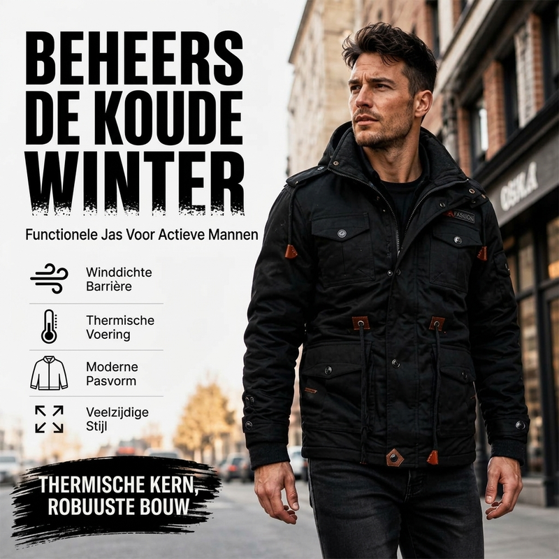 🔥Gratis verzending✈️Heren winterjack met thermovoering en afneembare capuchon