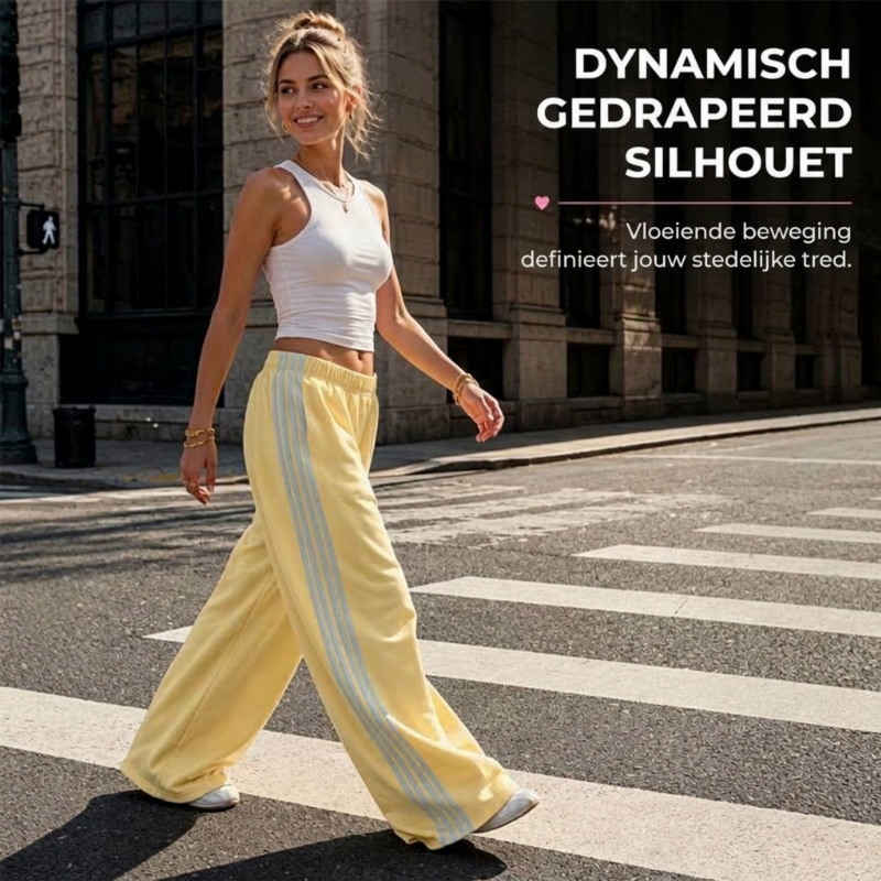 ✨ Nieuw & Trendy 👖 Dames Wide Leg Joggingbroek met Zijstrepen – Comfortabele Sportieve Broek met Modieuze Pasvorm