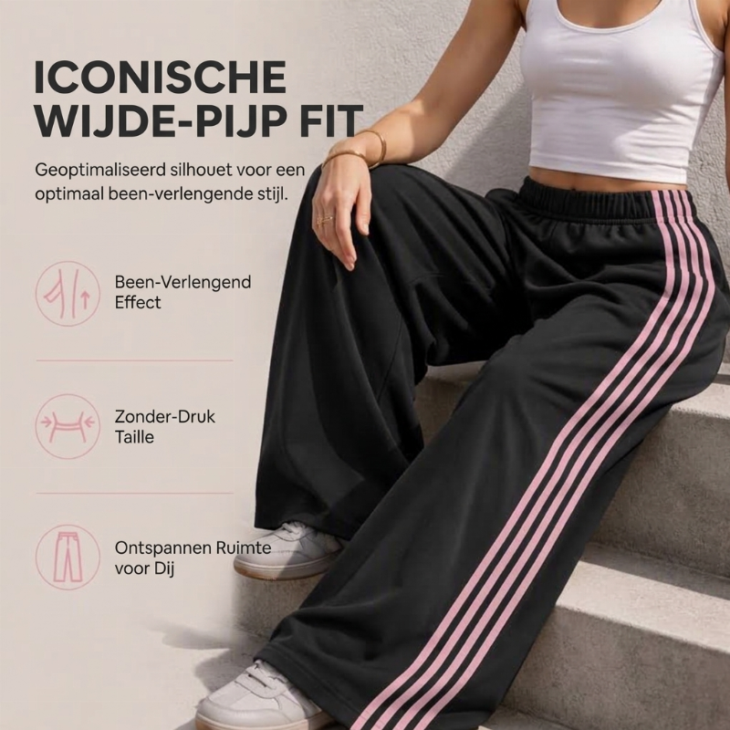✨ Nieuw & Trendy 👖 Dames Wide Leg Joggingbroek met Zijstrepen – Comfortabele Sportieve Broek met Modieuze Pasvorm