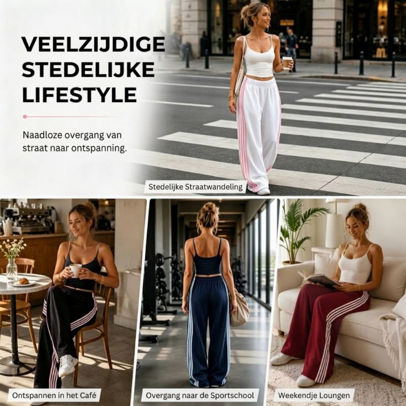 ✨ Nieuw & Trendy 👖 Dames Wide Leg Joggingbroek met Zijstrepen – Comfortabele Sportieve Broek met Modieuze Pasvorm