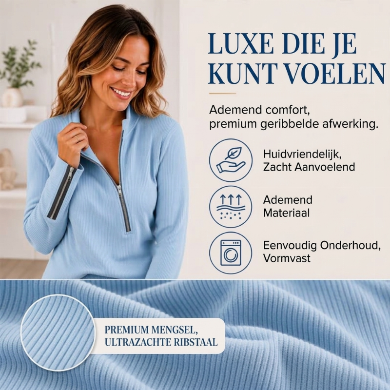 💎 Exclusieve Deal ✨ Dames Gebreide Top met Ribstructuur – Trendy Trui met Asymmetrische Rits & Elegante Pasvorm