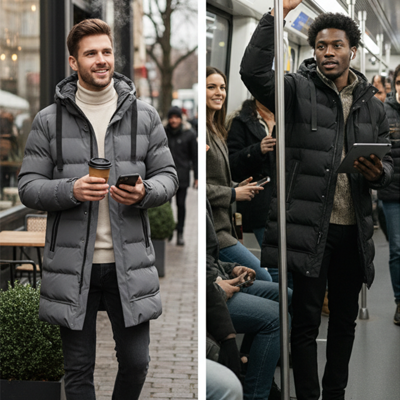 🔥Gratis verzending✈️Middellange hooded pufferjack voor heren