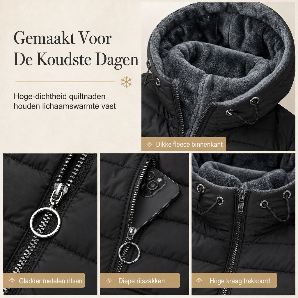 Lange capuchonjas voor dames met fleece voering
