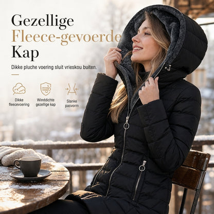 Lange capuchonjas voor dames met fleece voering