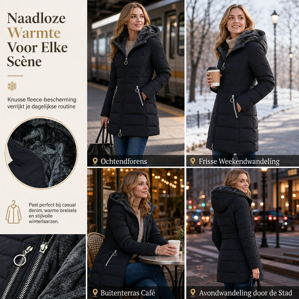 Lange capuchonjas voor dames met fleece voering