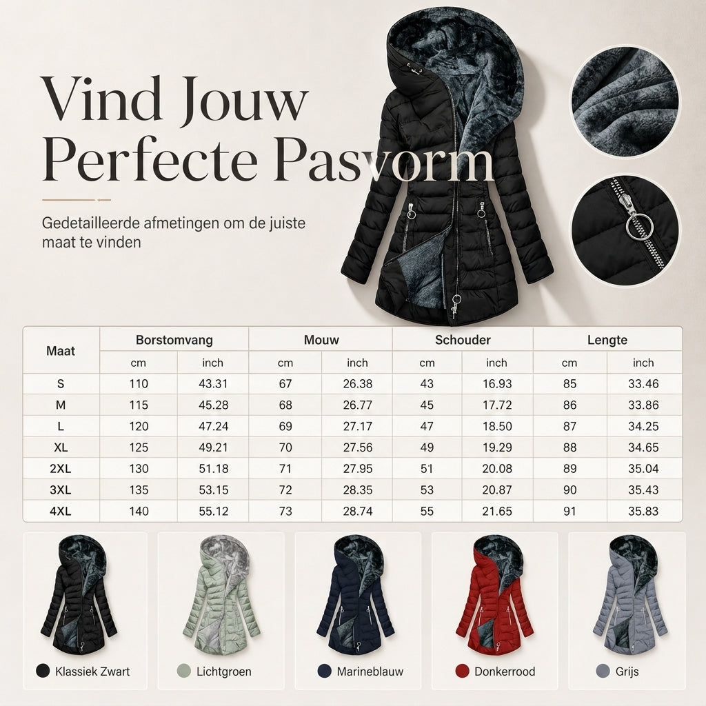 Lange capuchonjas voor dames met fleece voering