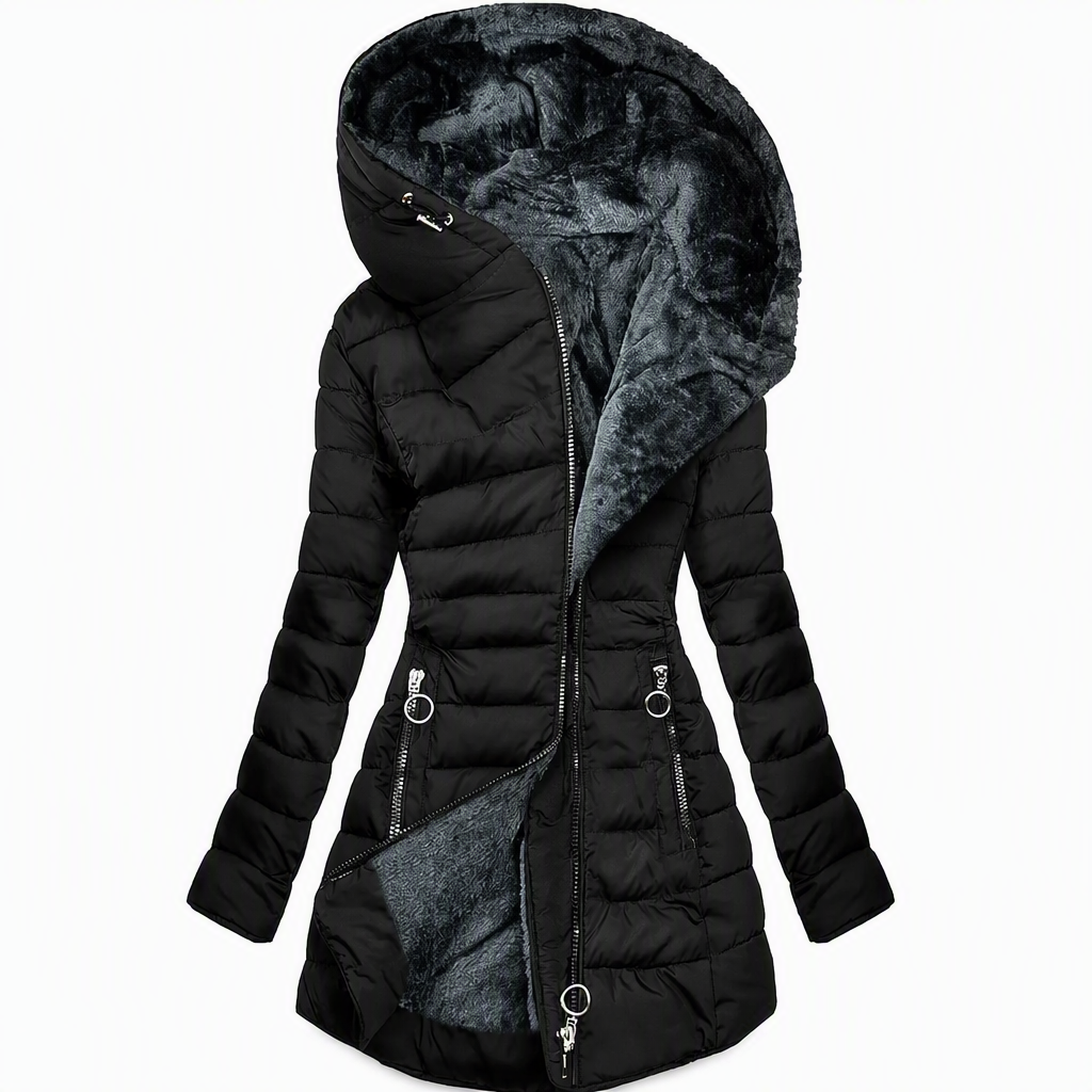 Lange capuchonjas voor dames met fleece voering