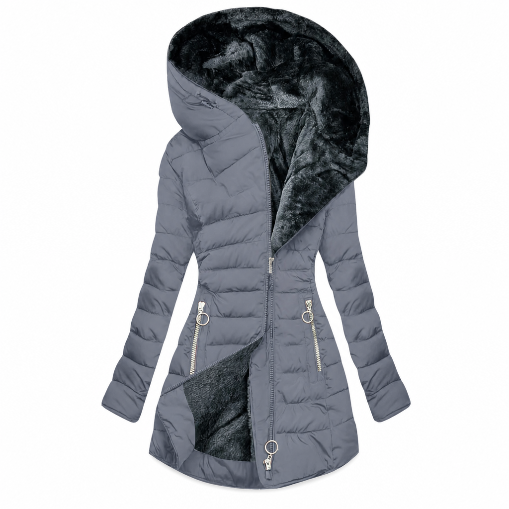 Lange capuchonjas voor dames met fleece voering