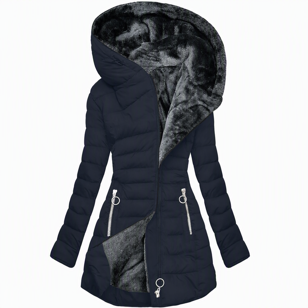 Lange capuchonjas voor dames met fleece voering
