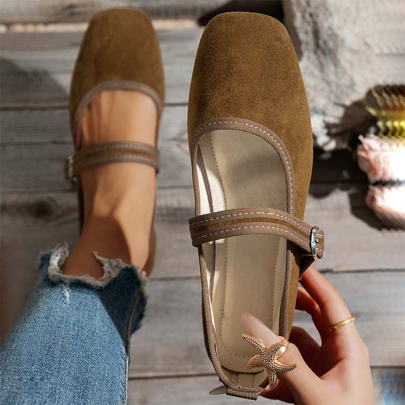 😍👡Comfortabele balletschoenen van suède PU-leer met een riempje
