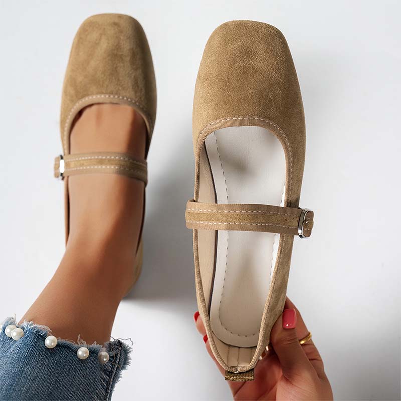 😍👡Comfortabele balletschoenen van suède PU-leer met een riempje