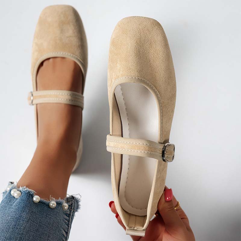 😍👡Comfortabele balletschoenen van suède PU-leer met een riempje