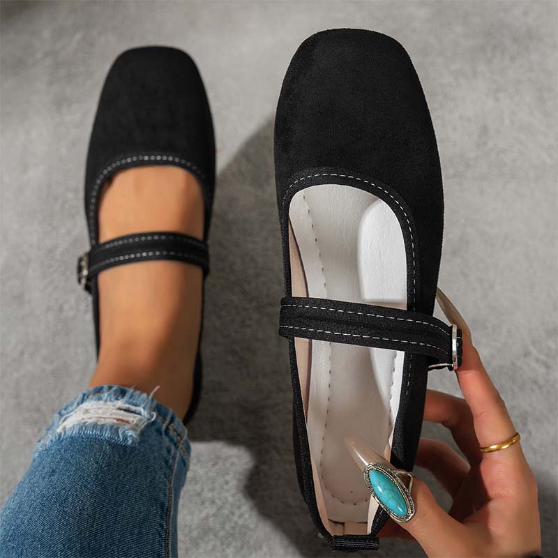 😍👡Comfortabele balletschoenen van suède PU-leer met een riempje