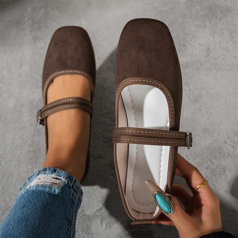 😍👡Comfortabele balletschoenen van suède PU-leer met een riempje