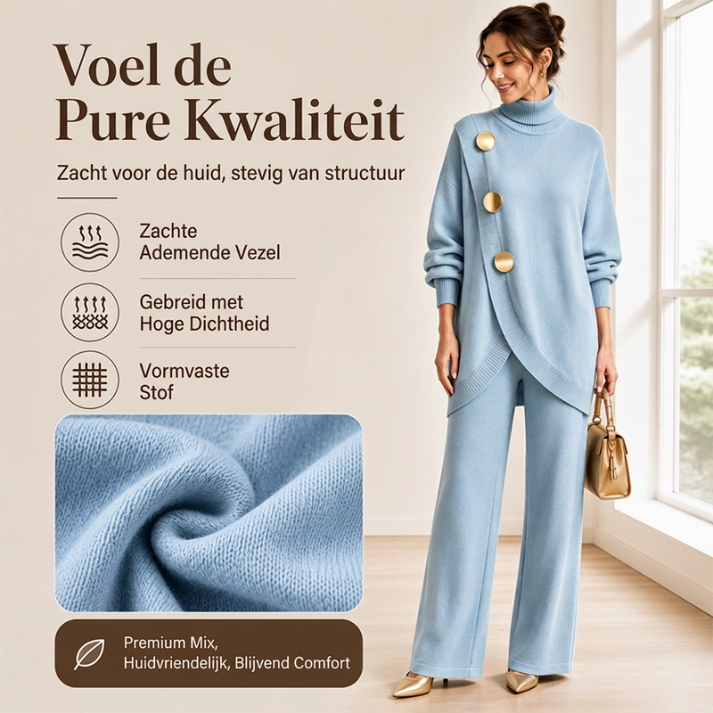 🔥Gratis verzending✈️Elegante Dames Coltrui & Wijde Pijpen Broek Set – Comfortabele Pasvorm & Chique Look