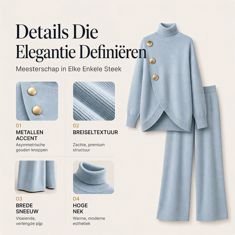 🔥Gratis verzending✈️Elegante Dames Coltrui & Wijde Pijpen Broek Set – Comfortabele Pasvorm & Chique Look