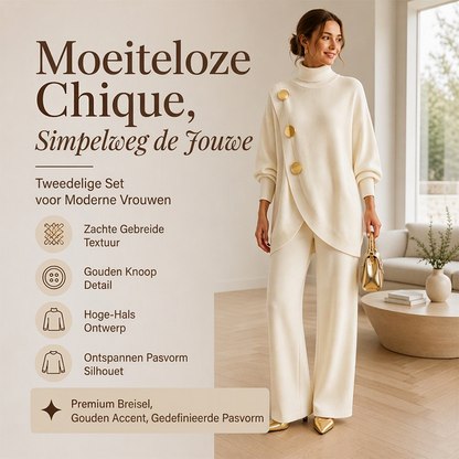 🔥Gratis verzending✈️Elegante Dames Coltrui & Wijde Pijpen Broek Set – Comfortabele Pasvorm & Chique Look