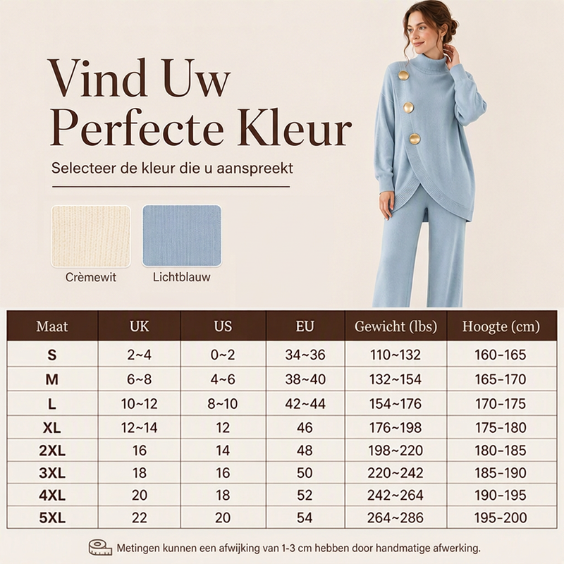 🔥Gratis verzending✈️Elegante Dames Coltrui & Wijde Pijpen Broek Set – Comfortabele Pasvorm & Chique Look