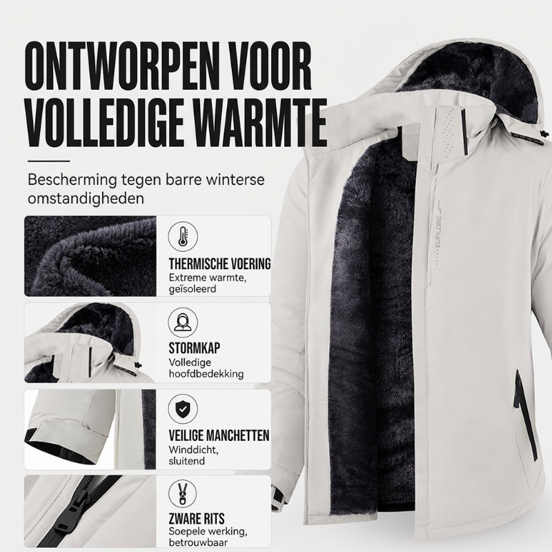 🔥Gratis verzending✈️Heren jack met pluche voering en capuchon, waterdicht