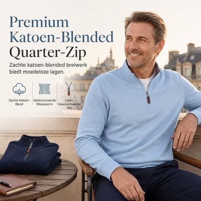 🔥Gratis verzending✈️ Heren Sweater met Kwartrits – Opstaande Kraag, Katoenmix & Lange Mouwen