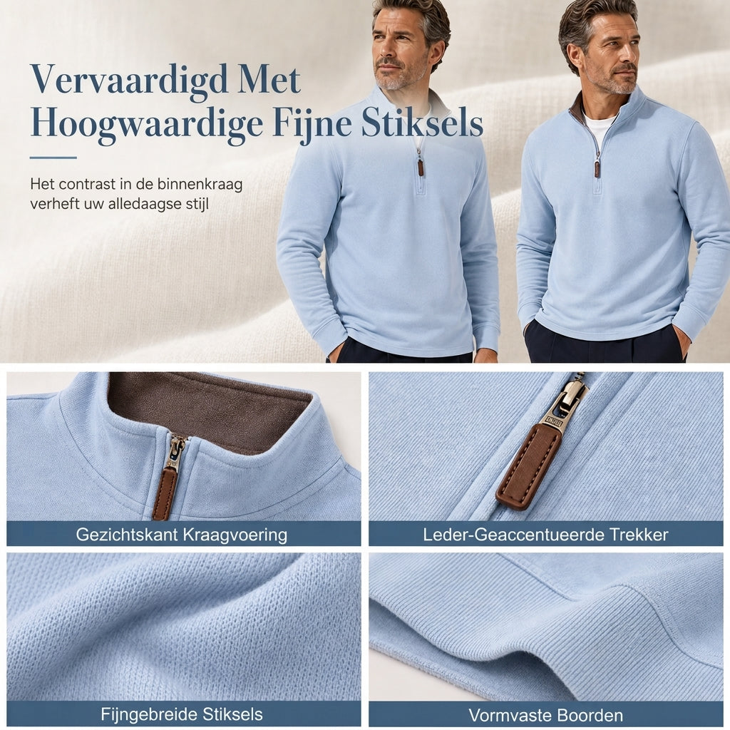 🔥Gratis verzending✈️ Heren Sweater met Kwartrits – Opstaande Kraag, Katoenmix & Lange Mouwen