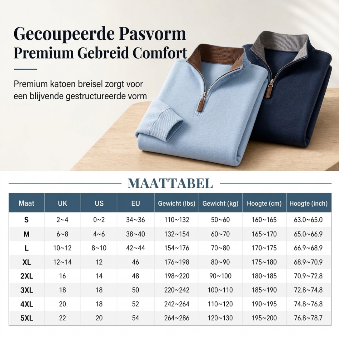 🔥Gratis verzending✈️ Heren Sweater met Kwartrits – Opstaande Kraag, Katoenmix & Lange Mouwen