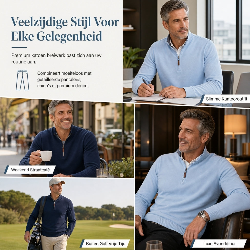 🔥Gratis verzending✈️ Heren Sweater met Kwartrits – Opstaande Kraag, Katoenmix & Lange Mouwen